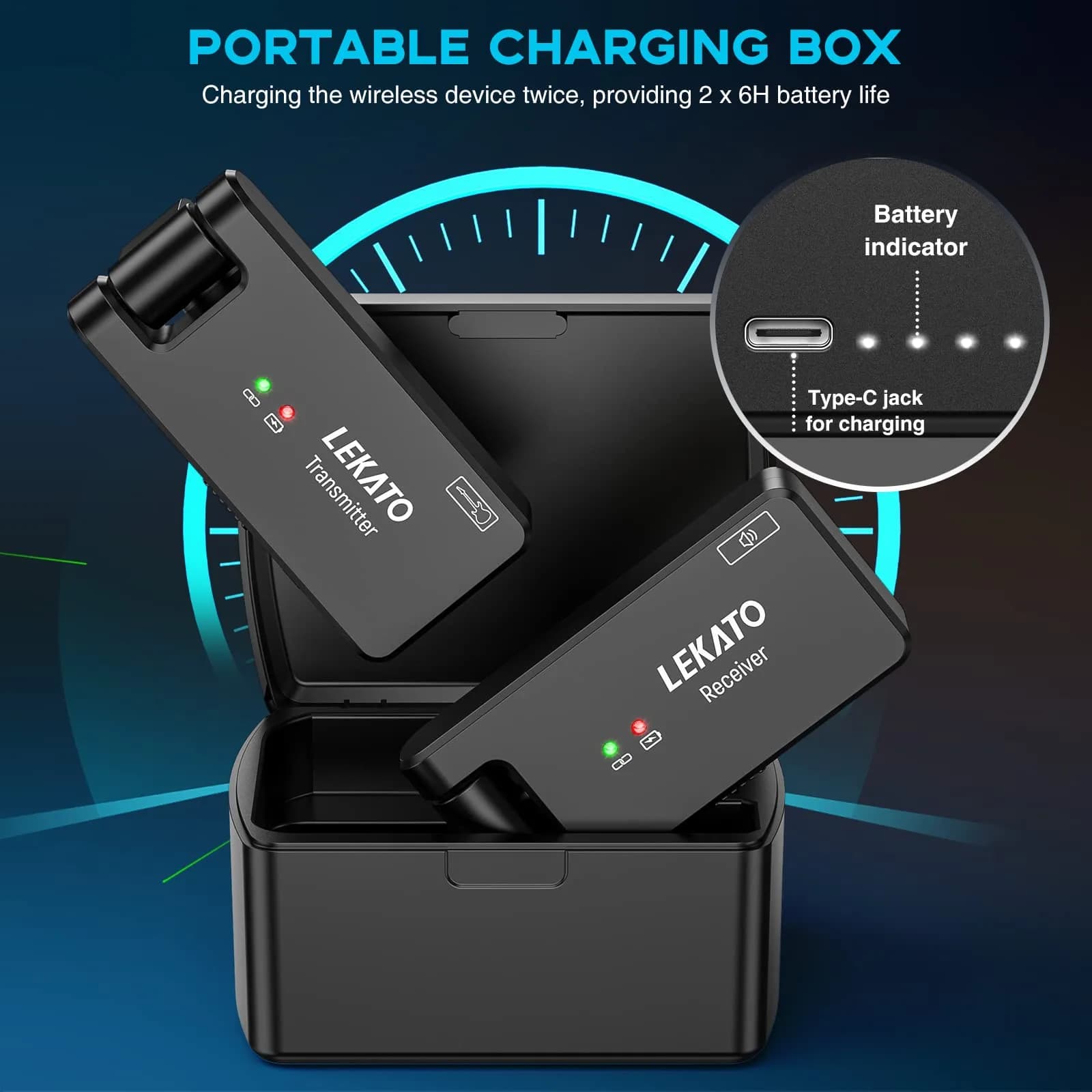 LEKATO WS-100 Wireless Guitar System with Charging Case, 4-Channel 2.4GHz Transmitter Receiver | <6.7ms Latency, 100ft Range - view 2