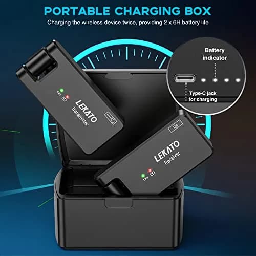 LEKATO WS-100 Wireless Guitar System with Charging Case, 4-Channel 2.4GHz Transmitter Receiver | <6.7ms Latency, 100ft Range thumbnail 2