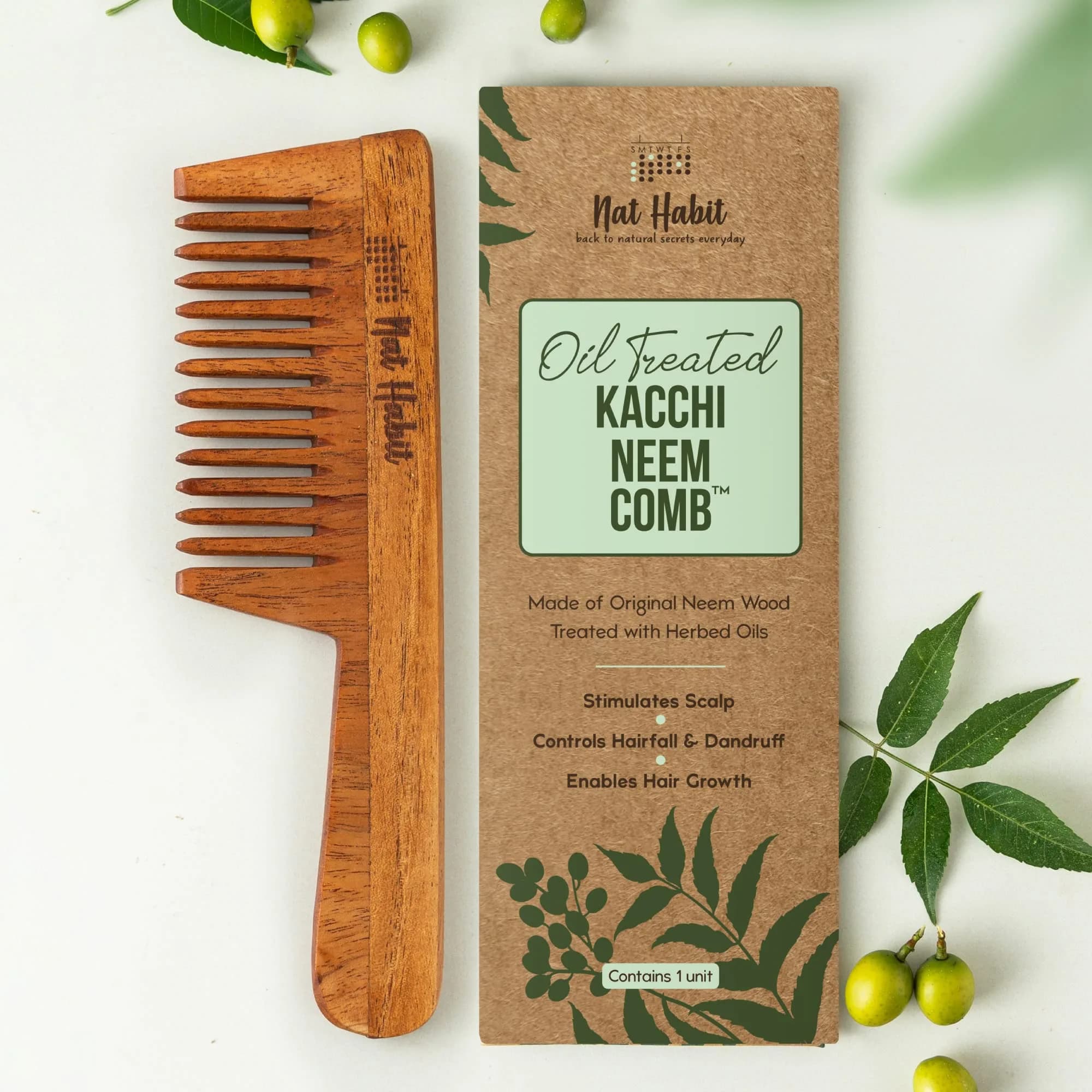 Nat Habit Everyday Wide Tooth Wooden Comb & Hibiscus Hair Oil Combo Pack | 16cm (6.3in) Length, 7cm (2.7in) Width - view 5