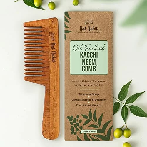 Nat Habit Everyday Wide Tooth Wooden Comb & Hibiscus Hair Oil Combo Pack | 16cm (6.3in) Length, 7cm (2.7in) Width thumbnail 5
