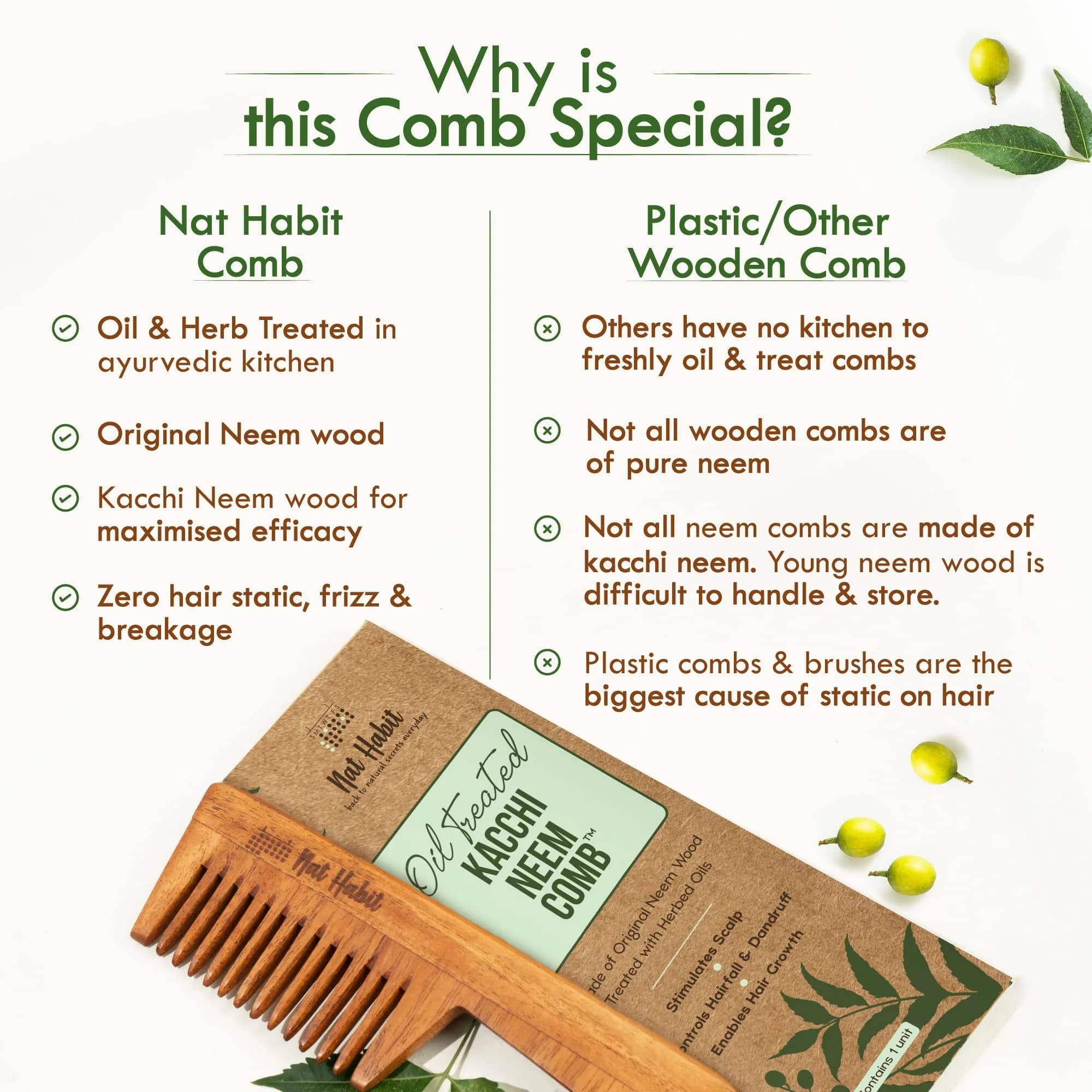 Nat Habit Everyday Wide Tooth Wooden Comb & Hibiscus Hair Oil Combo Pack | 16cm (6.3in) Length, 7cm (2.7in) Width - view 7