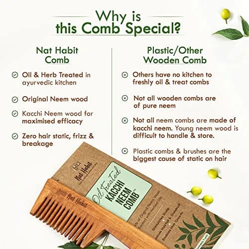 Nat Habit Everyday Wide Tooth Wooden Comb & Hibiscus Hair Oil Combo Pack | 16cm (6.3in) Length, 7cm (2.7in) Width thumbnail 7
