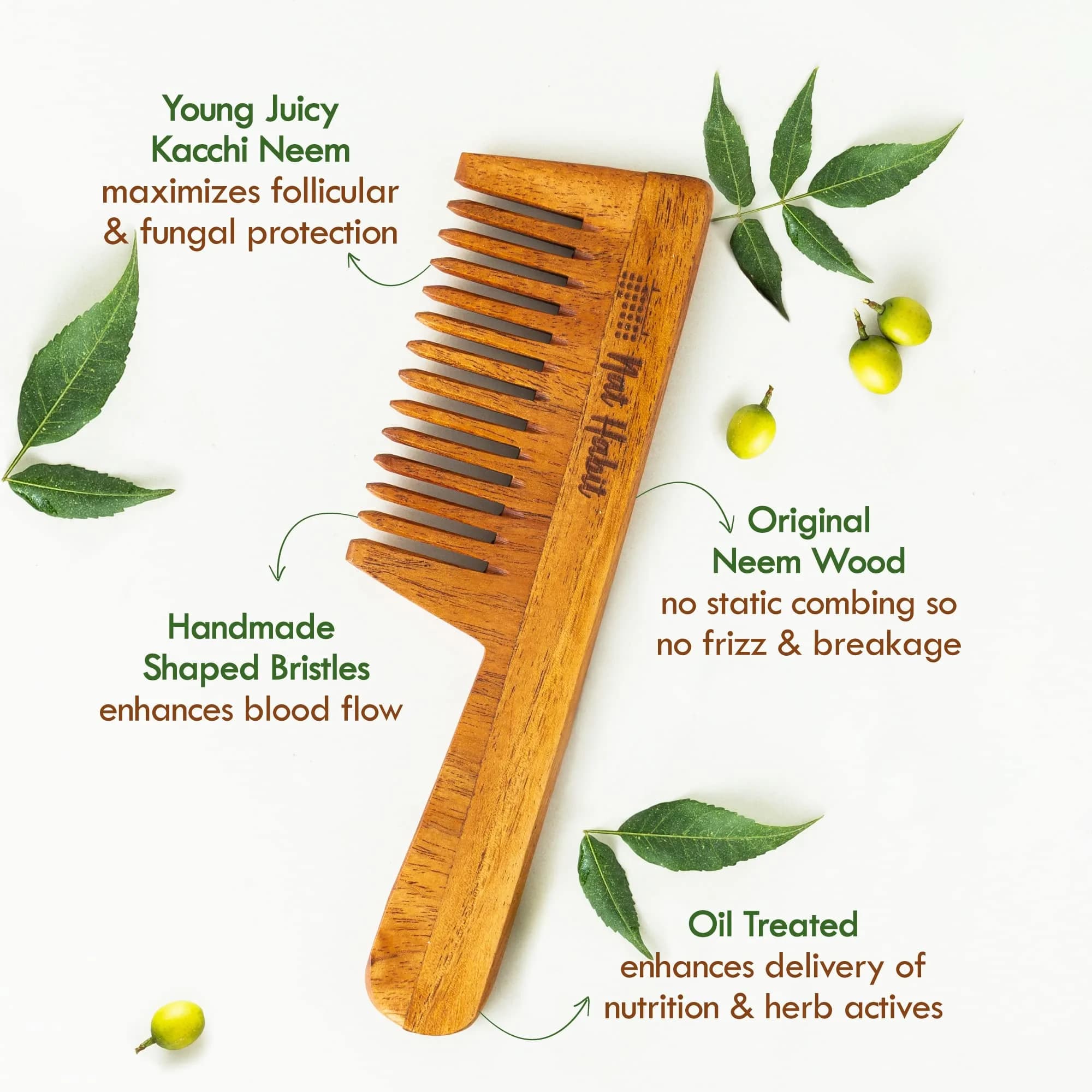 Nat Habit Everyday Wide Tooth Wooden Comb & Hibiscus Hair Oil Combo Pack | 16cm (6.3in) Length, 7cm (2.7in) Width - view 3