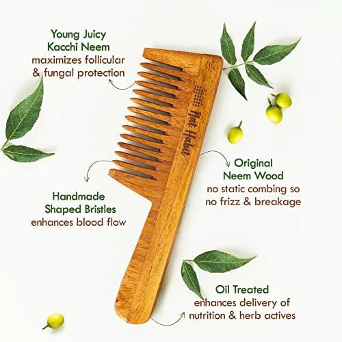 Nat Habit Everyday Wide Tooth Wooden Comb & Hibiscus Hair Oil Combo Pack | 16cm (6.3in) Length, 7cm (2.7in) Width thumbnail 3