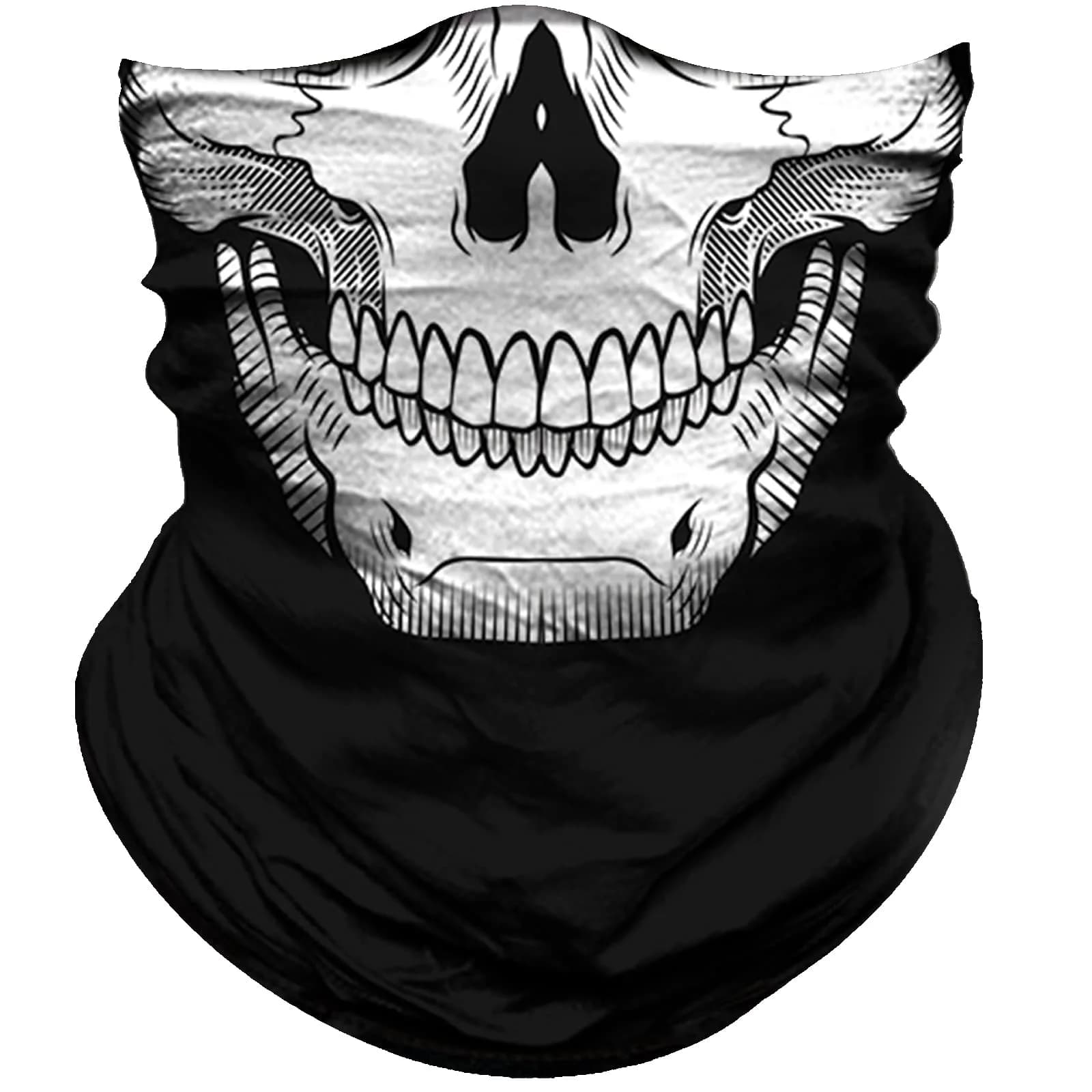 Obacle Skull White Face Mask with Black Nose Teeth - Seamless 3D Tube Bandana for Men & Women - main product image