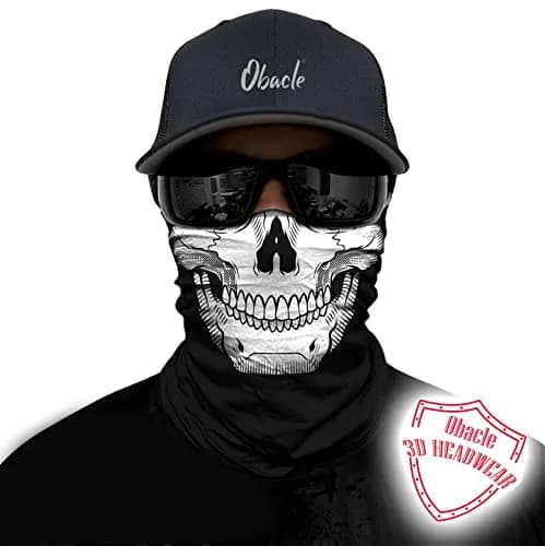 Obacle Skull White Face Mask with Black Nose Teeth - Seamless 3D Tube Bandana for Men & Women thumbnail 2