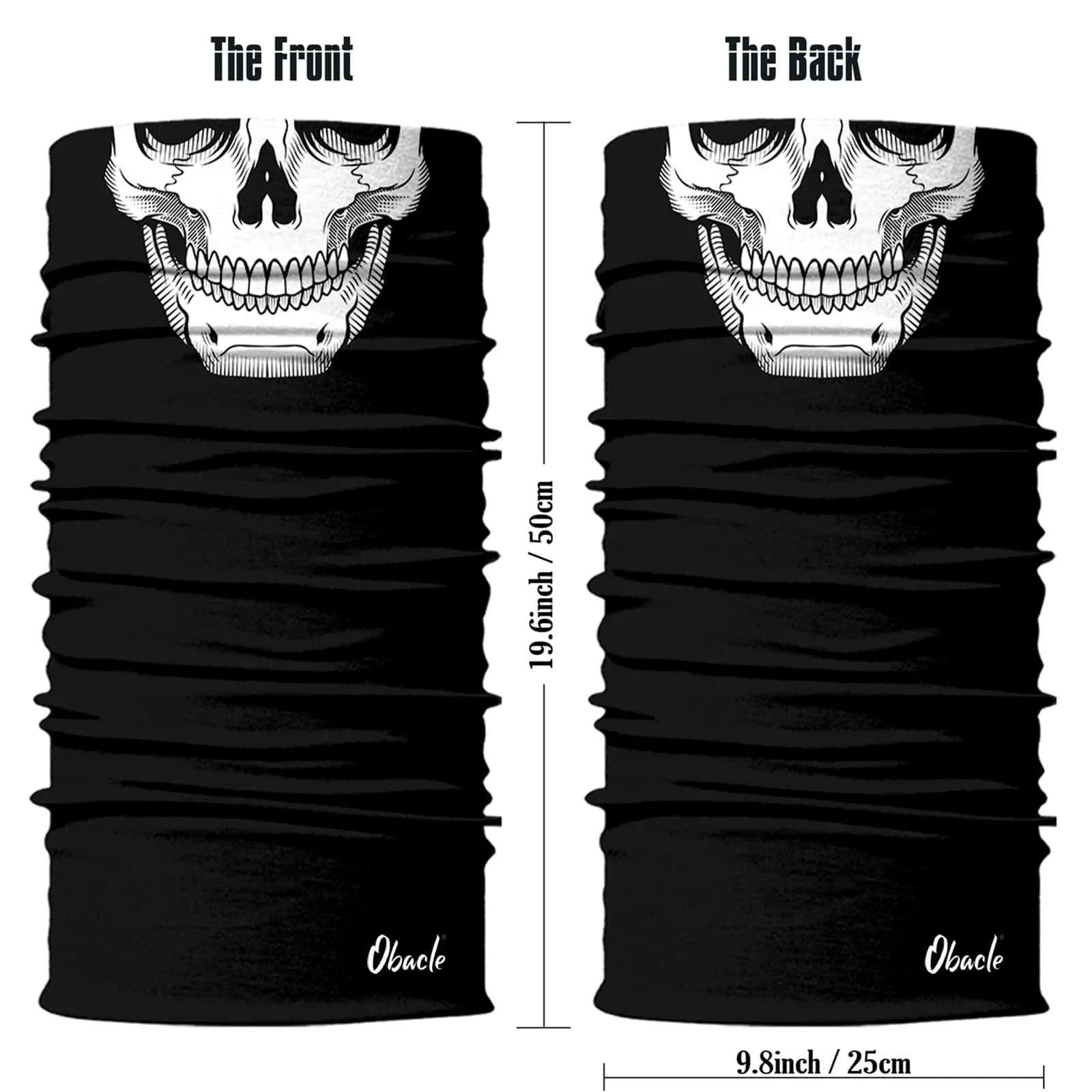 Obacle Skull White Face Mask with Black Nose Teeth - Seamless 3D Tube Bandana for Men & Women - view 3