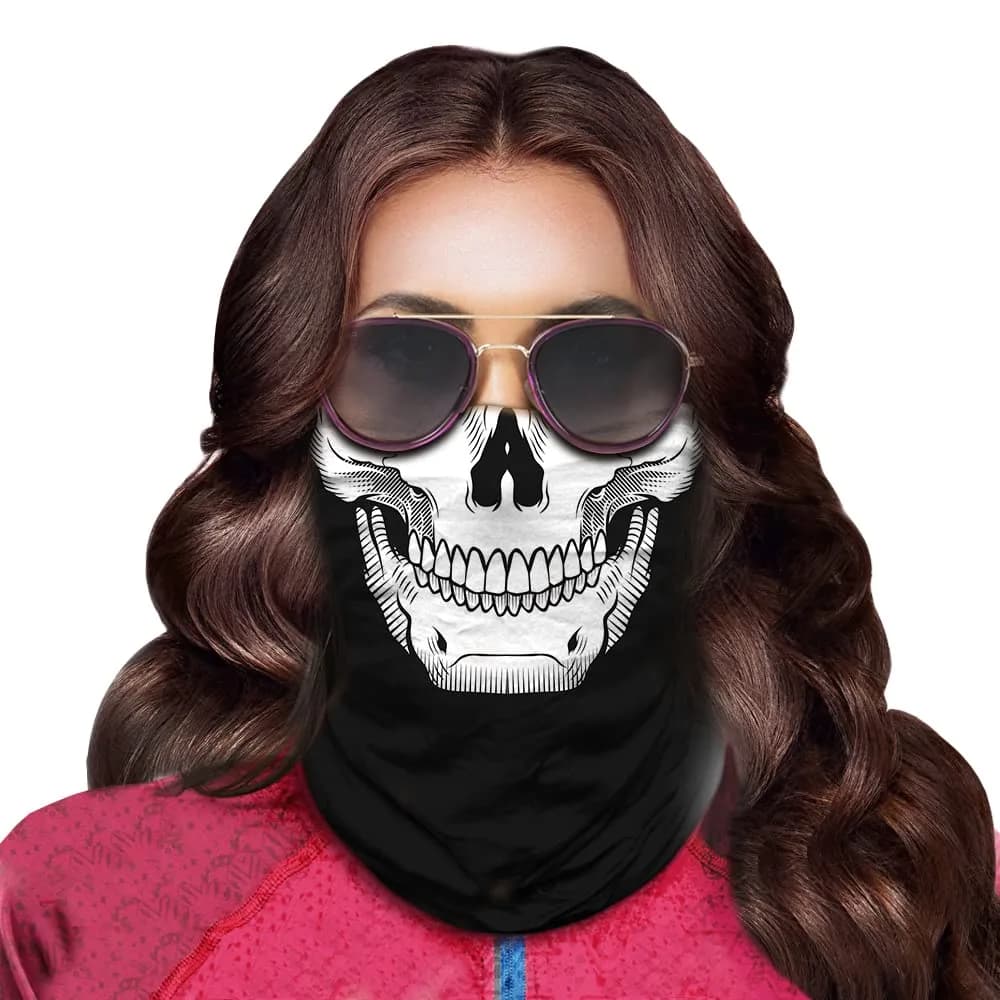 Obacle Skull White Face Mask with Black Nose Teeth - Seamless 3D Tube Bandana for Men & Women - view 4