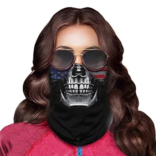 Obacle Skull Flag Face Mask - Blue Red Skull Design for Dust, Wind & UV Protection thumbnail 4