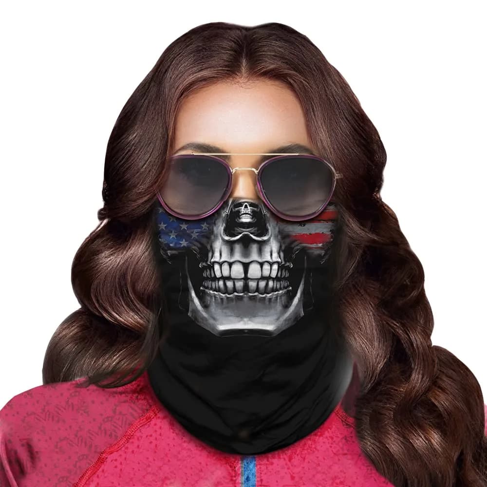 Obacle Skull Flag Face Mask - Blue Red Skull Design for Dust, Wind & UV Protection - view 4