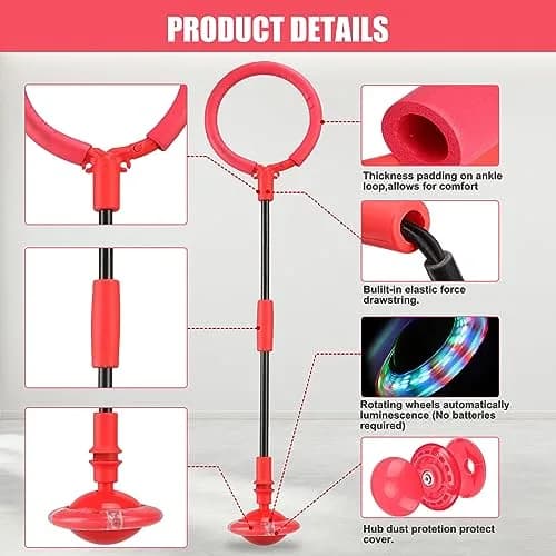Chridark Ankle Skip Ball Toy with Flash Wheel & Padded Ankle Loop | 25.2 inch Length (Red) thumbnail 4