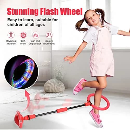 Chridark Ankle Skip Ball Toy with Flash Wheel & Padded Ankle Loop | 25.2 inch Length (Red) thumbnail 3