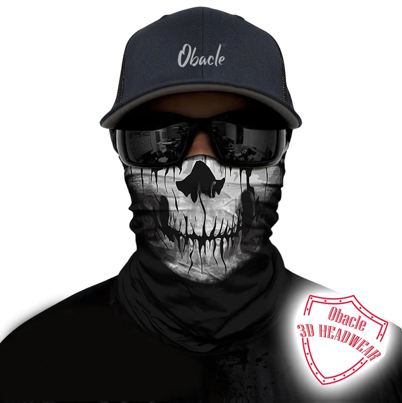 Obacle Skull Face Mask Thin Skeleton Mask 25cm (9.8in) x 50cm (19.7in) | UV Protection for Riding - view 3