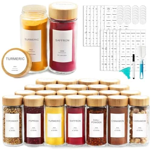 AISIPRIN Glass Spice Jars with Labels 4oz | Airtight Bamboo Lids & Accessories (70-120 chars) thumbnail 1