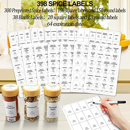 AISIPRIN Glass Spice Jars with Labels 4oz | Airtight Bamboo Lids & Accessories (70-120 chars) thumbnail 4