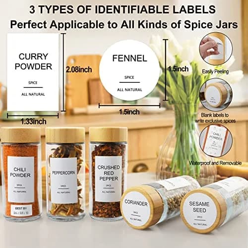 AISIPRIN Glass Spice Jars with Labels 4oz | Airtight Bamboo Lids & Accessories (70-120 chars) thumbnail 2