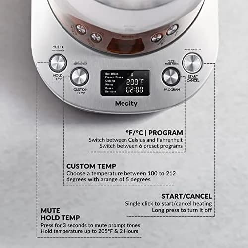 Mecity Electric Tea Kettle Borosilicate Glass Tea Maker 1.7L (57 oz) | Temperature Control with Infuser & LCD Display thumbnail 5