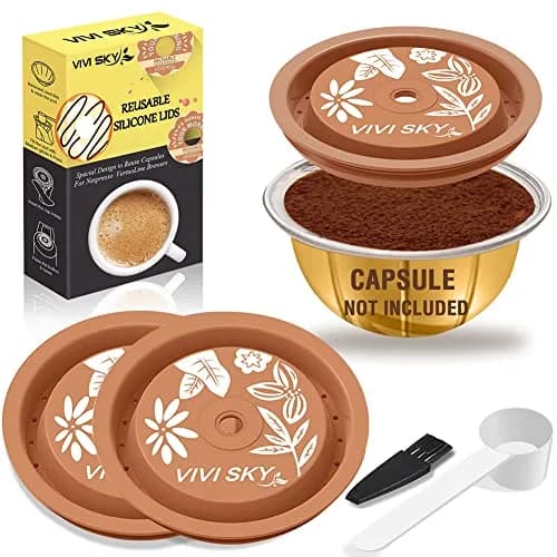 VIVI SKY Silicone Lids for Nespresso Vertuo Pods: 3 Pack Reusable Covers | Fits All Vertuo Pod Sizes thumbnail 1