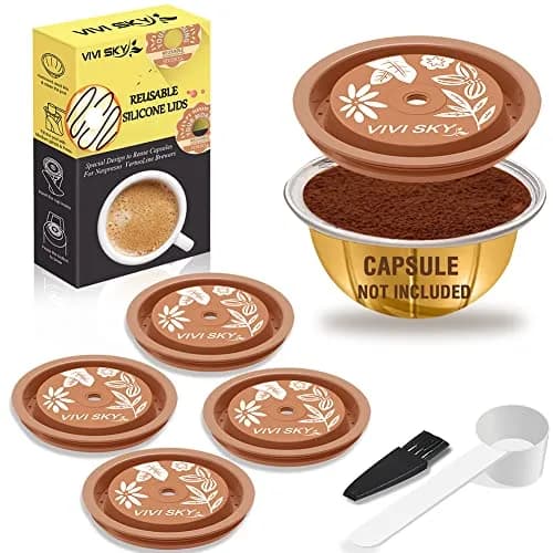 VIVI SKY Silicone Lids for Nespresso Vertuo Pods: 5 Pack Reusable Covers | Fits All Vertuo Sizes thumbnail 1