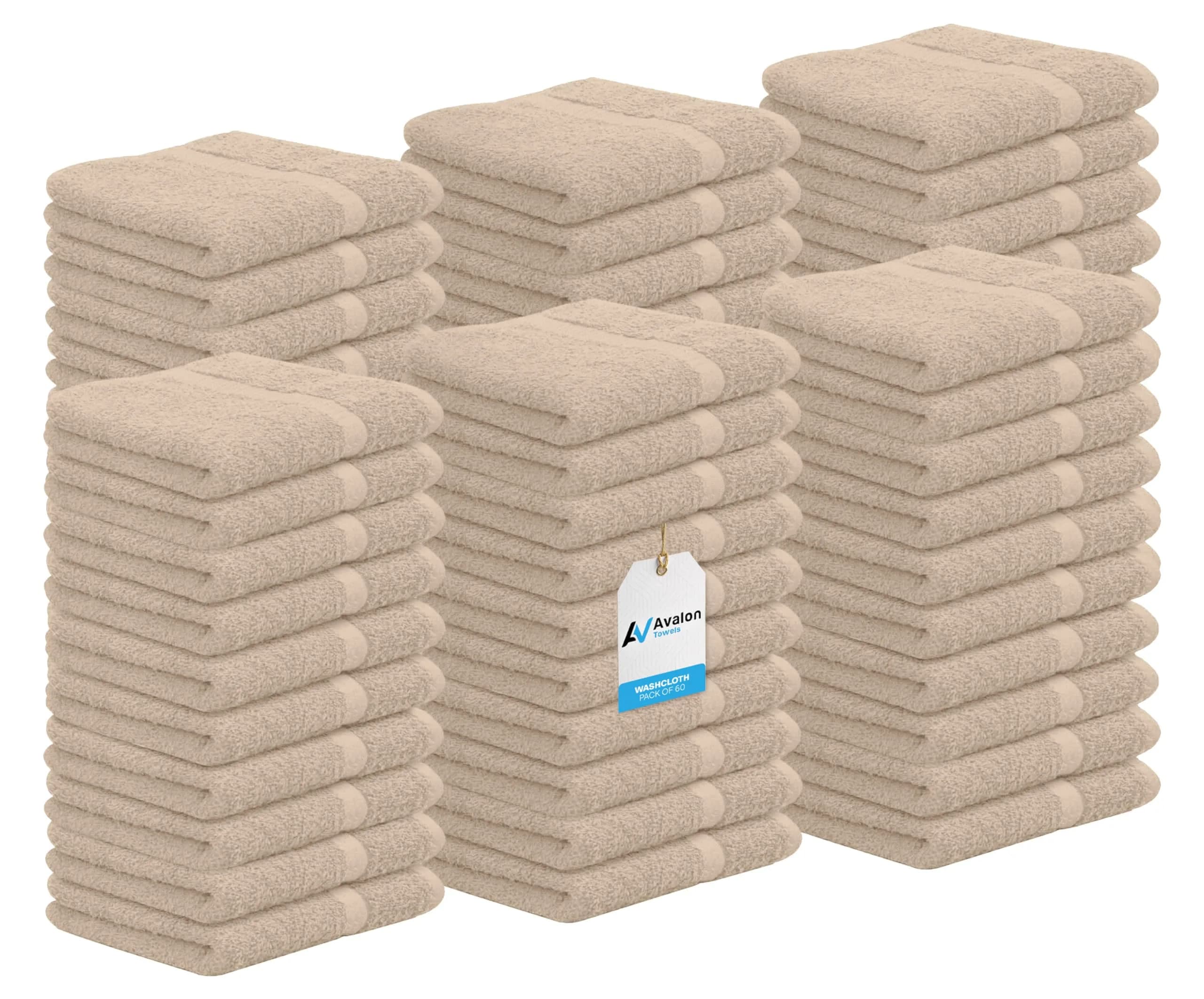 Avalon Towels Cotton Washcloths 12x12 Inches Pack of 60 | Soft & Absorbent Face Towels for Home & Spa — Natural