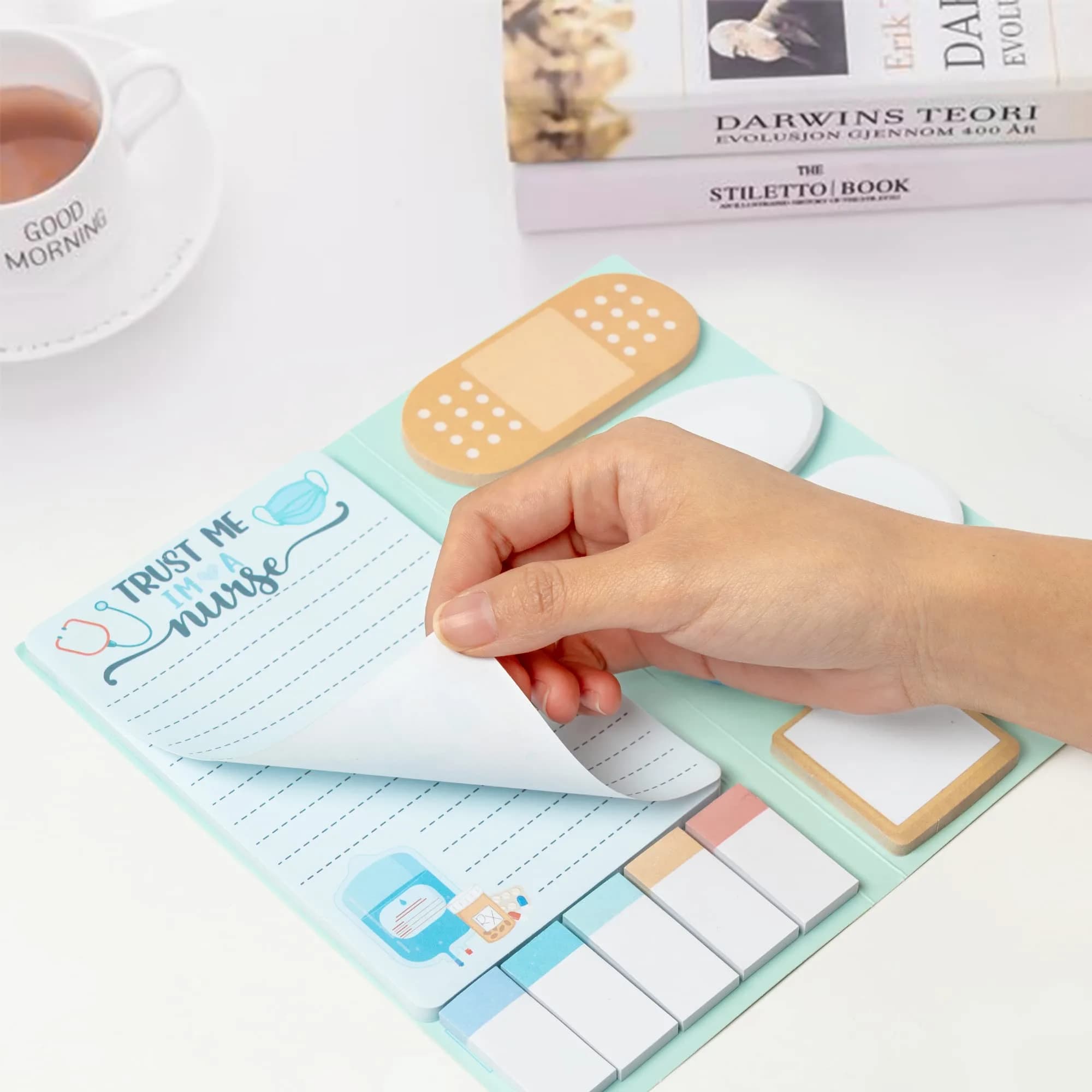 Xqumoi Nurse Sticky Notes Set, 550 Sheets, Cute Cartoon Medical Supplies Memo Pads Bundle | Ideal for Nursing Students & Hospital Staff - view 3