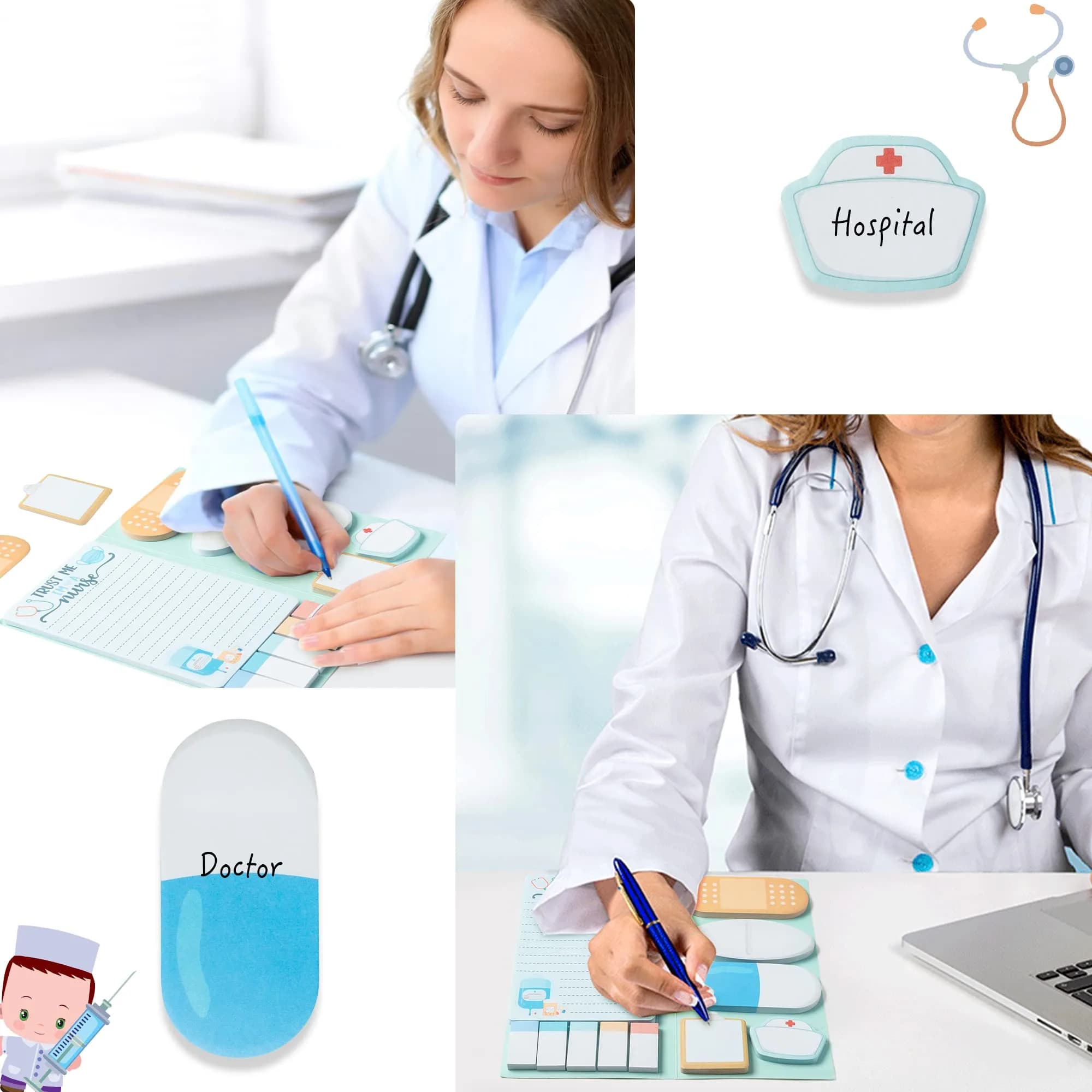 Xqumoi Nurse Sticky Notes Set, 550 Sheets, Cute Cartoon Medical Supplies Memo Pads Bundle | Ideal for Nursing Students & Hospital Staff - view 5