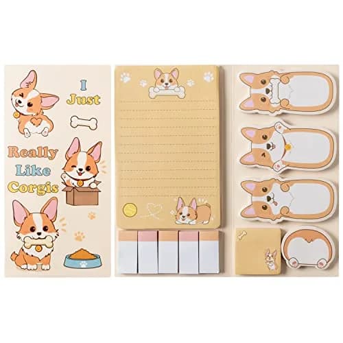 Xqumoi Corgi Butt Sticky Notes Set, 550 Sheets, Cute Cartoon Animal Divider Tabs Bundle Writing Memo Pads - main product image