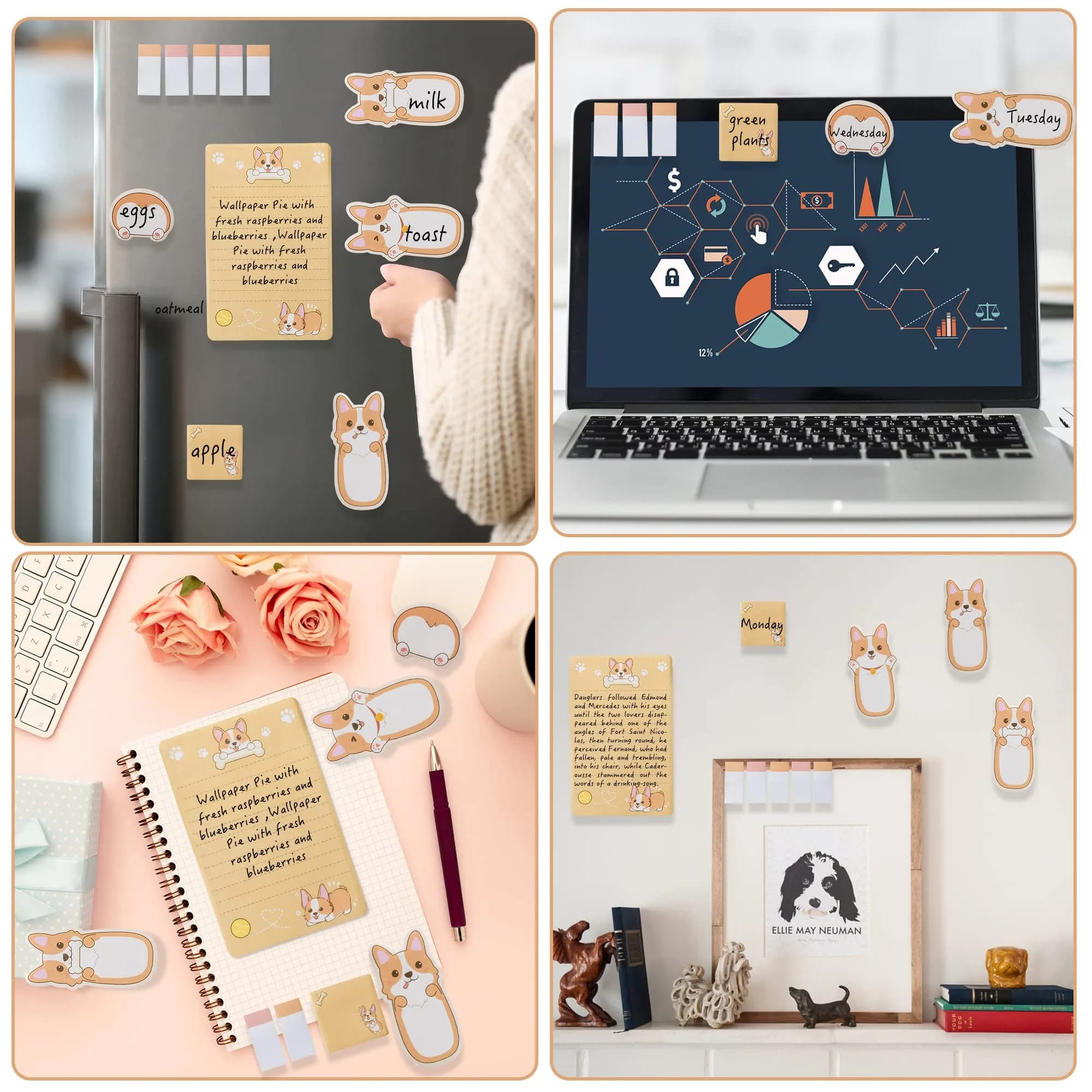 Xqumoi Corgi Butt Sticky Notes Set, 550 Sheets, Cute Cartoon Animal Divider Tabs Bundle Writing Memo Pads - view 5