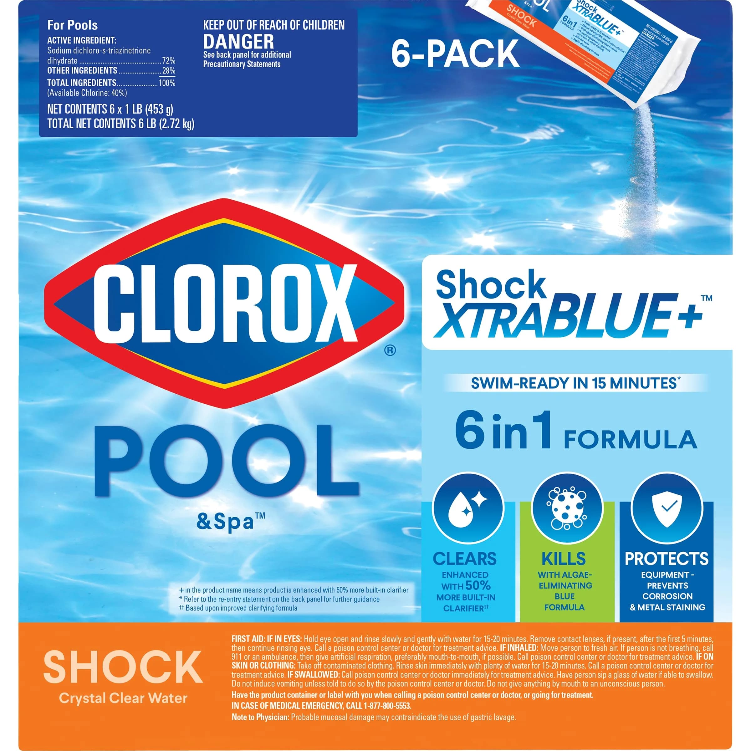 Clorox Pool&Spa Shock XtraBlue2 12-Pack | Kills Bacteria & Algae, Swim-Ready in 15 Minutes