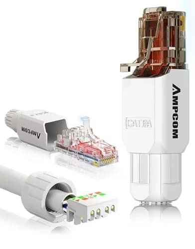 AMPCOM Cat6A Tool Free RJ45 Connector White 12 Pack | Fast, Reusable Ethernet Plug for 23-26 AWG Cables thumbnail 1