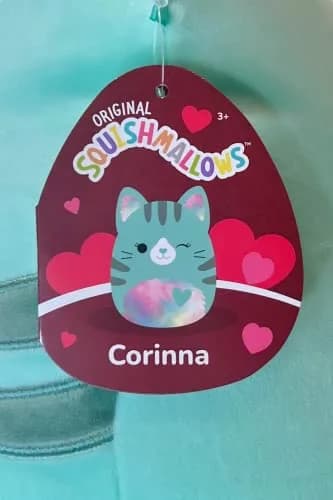Squishmallows Corinna Teal Tabby Cat 11 Inch Plush | Rainbow Fuzzy Ears & Heart Belly thumbnail 4