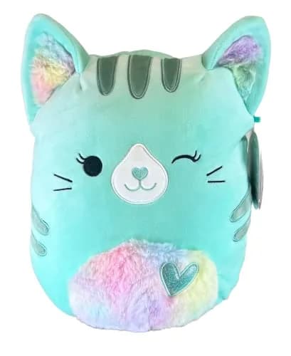 Squishmallows Corinna Teal Tabby Cat 11 Inch Plush | Rainbow Fuzzy Ears & Heart Belly thumbnail 2