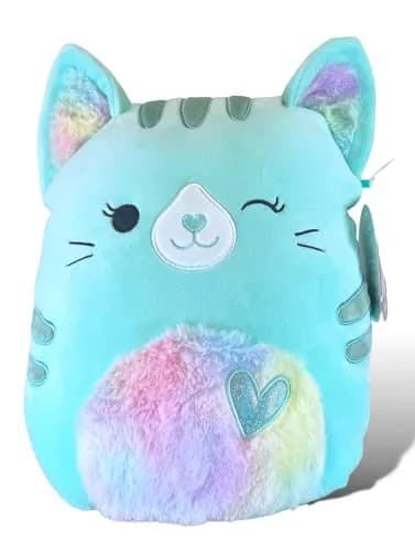 Squishmallows Corinna Teal Tabby Cat 11 Inch Plush | Rainbow Fuzzy Ears & Heart Belly thumbnail 3