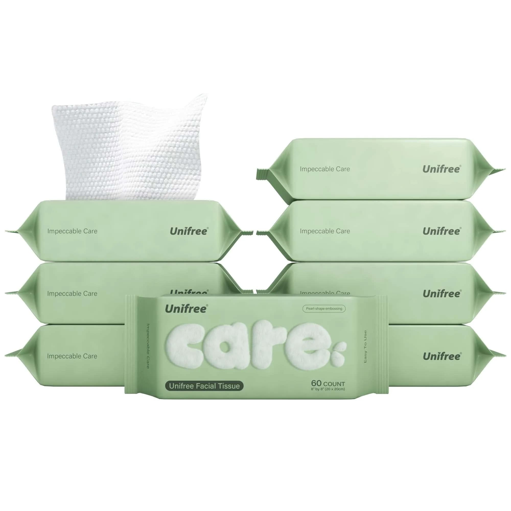 UNIFREE Facial Tissues I Dry Wipes I Makeup Remover 480 Sheets | Biodegradable, Soft & Strong — White