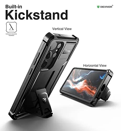 Dexnor Compatible with Samsung Galaxy S23 Ultra Case, Double Front Frame & Stand, Shock Absorber Technology Drop Protection - Black | Shockproof & Robust thumbnail 4