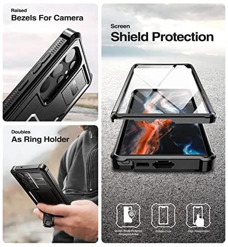 Dexnor Compatible with Samsung Galaxy S23 Ultra Case, Double Front Frame & Stand, Shock Absorber Technology Drop Protection - Black | Shockproof & Robust thumbnail 7