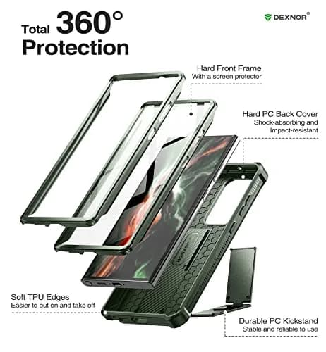 Dexnor Full Body Case for Samsung Galaxy S23 Ultra 5G/6.8 inches | Military Grade Protection with Built-in Screen Protector & Kickstand thumbnail 6