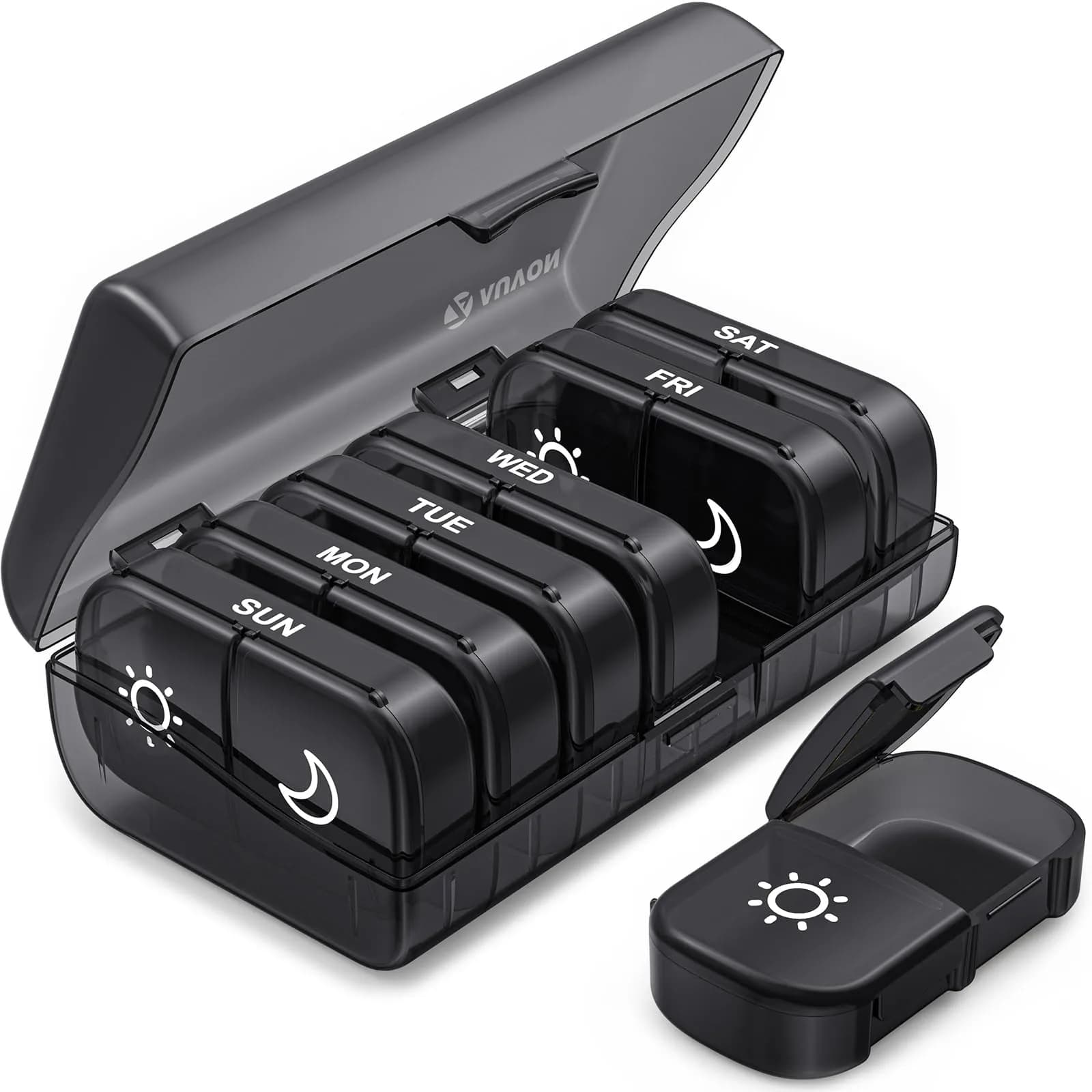 AUVON XL Weekly Pill Organizer - 7 Day AM/PM Pill Case with Large Openings, Black - 2 Times a Day - main product image