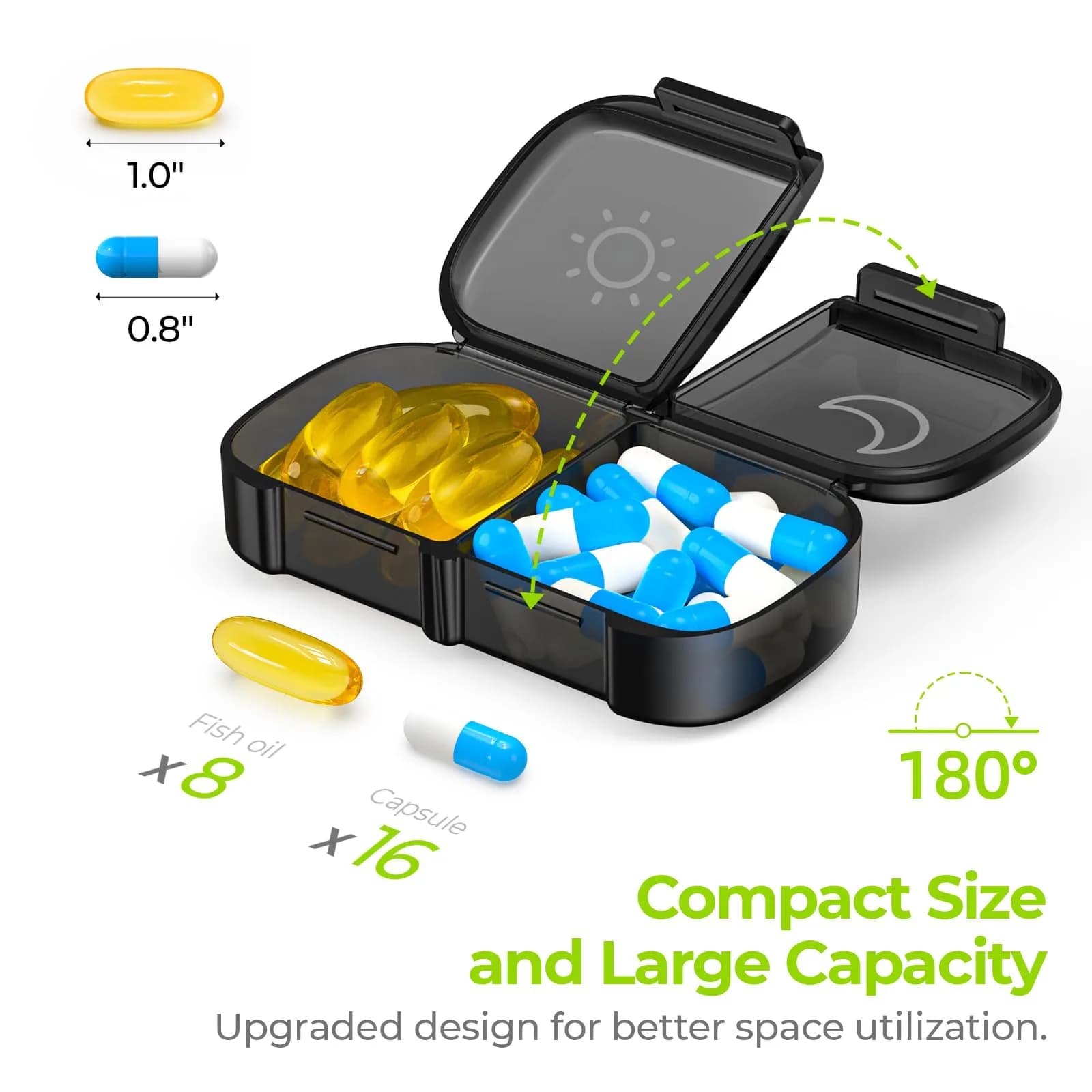 AUVON XL Weekly Pill Organizer - 7 Day AM/PM Pill Case with Large Openings, Black - 2 Times a Day - view 2