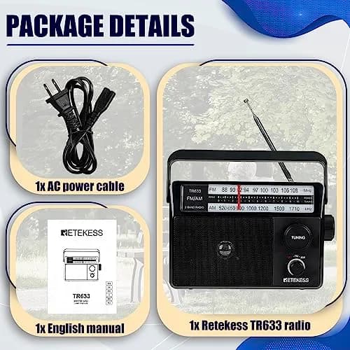 Retekess TR633 AM FM Radio Portable with Best Reception, Wall Plug & External Antenna (Medium, Black) thumbnail 7