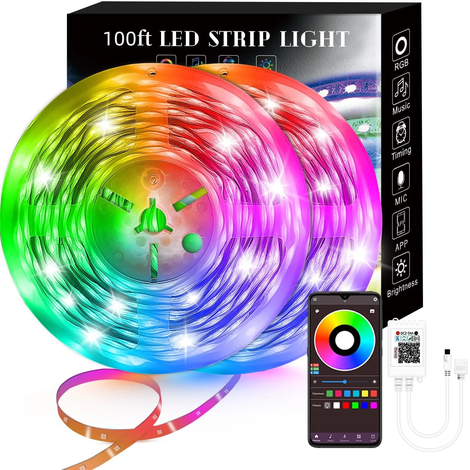 Lcutml 100FT Smart LED Strip Lights, RGBW+MULTI Color Changing with Music Sync, 2 Rolls (50ft each) | Dimmable, Cuttable, Non-Waterproof - main product image
