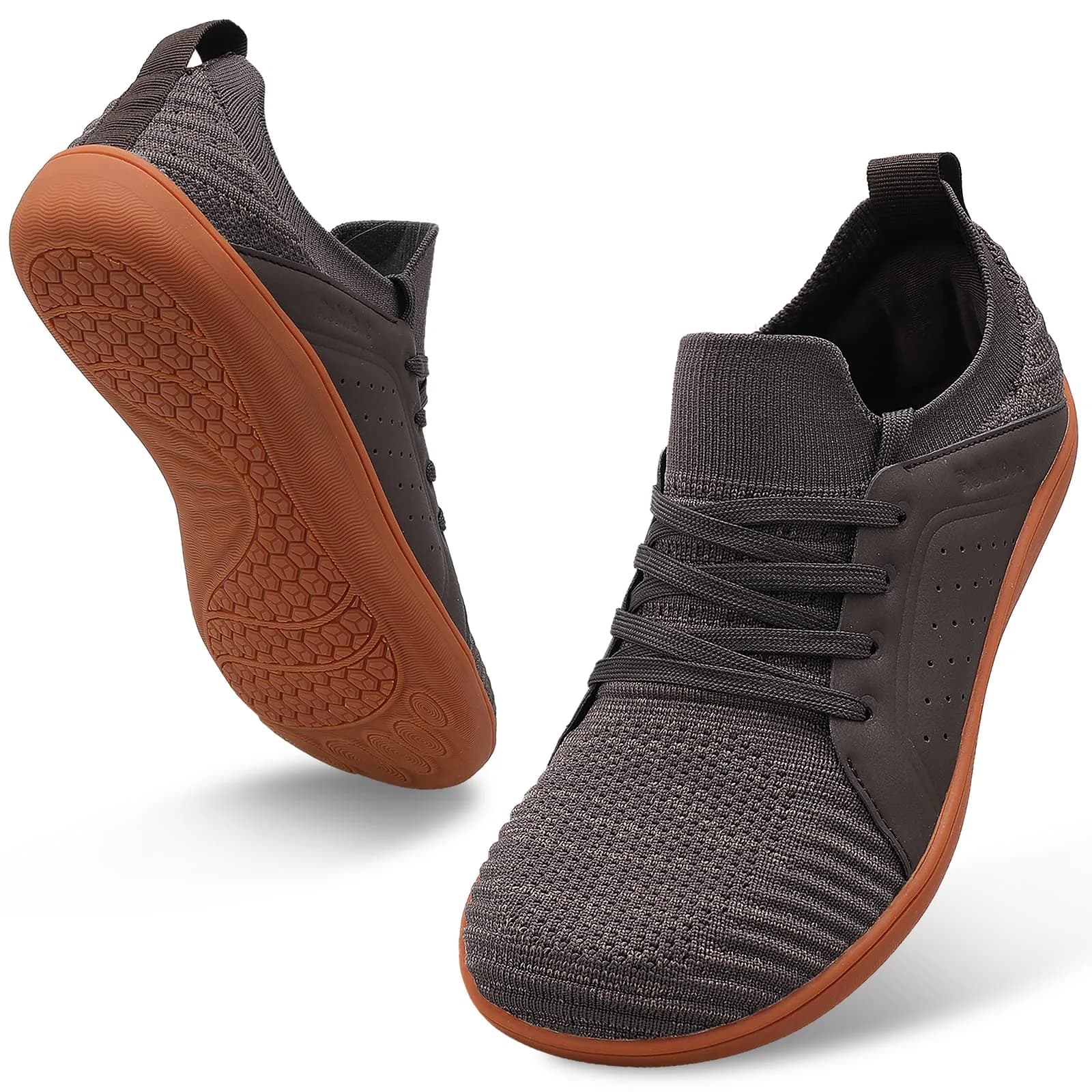 relxfeet Men's Barefoot Shoes Wide Toe Box Zero Drop Brown 8 | Ground Feedback & Flexibility — Brown