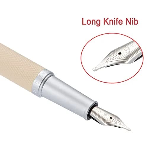 Asvine White Forest Fountain Pen Blade Nib Classic Design Calligraphy Pen with Converter and Metal Pen Case Set thumbnail 2