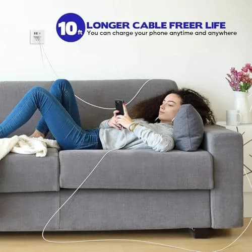 Dazana 10FT iPhone 17 16 15 Pro Charger | 2-Pack 40W USB C to C Woven Cable & Multiport Fast Charger thumbnail 7