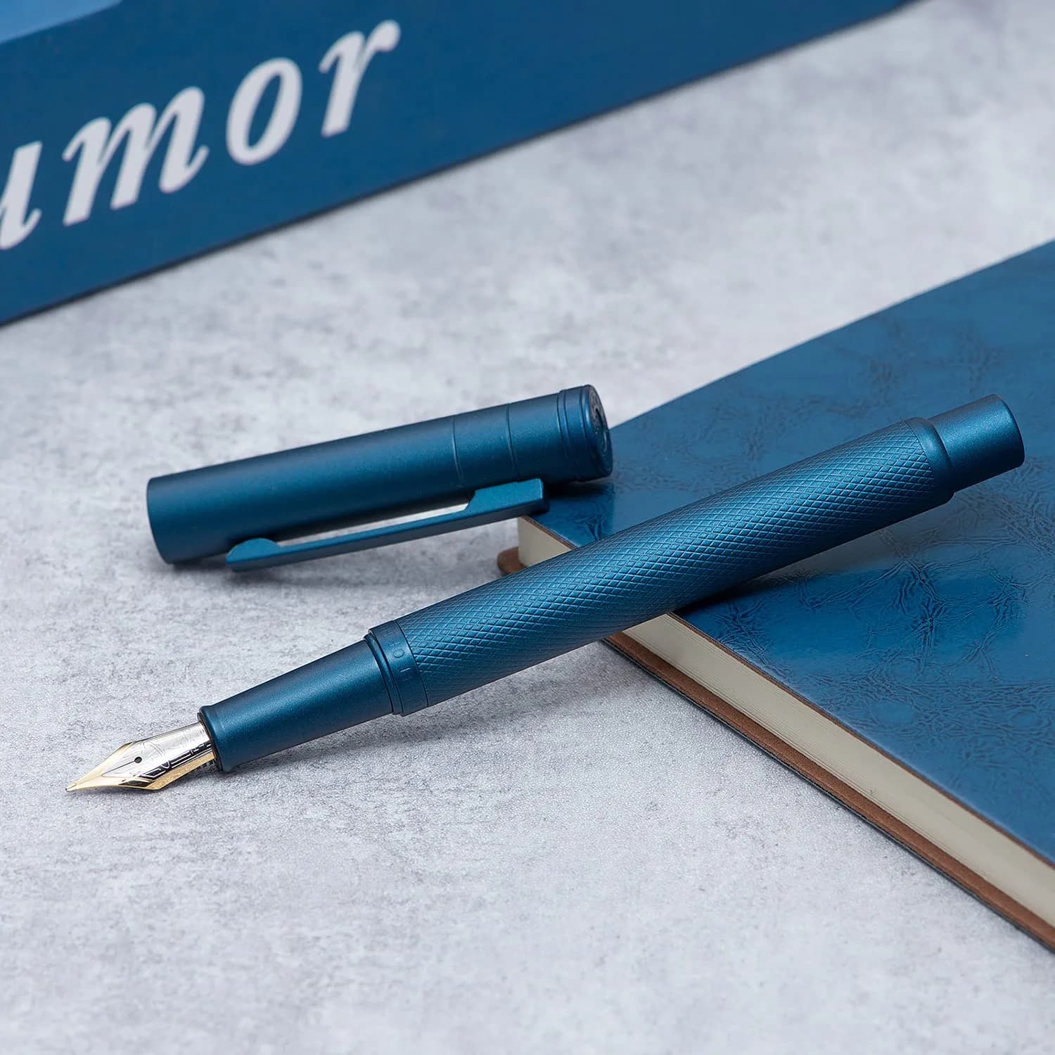 Asvine Hongdian 1851 Fountain Pen Dark Blue Blade Nib 13.8cm (5.43in) | Architect Nib for Smooth Calligraphy - view 3
