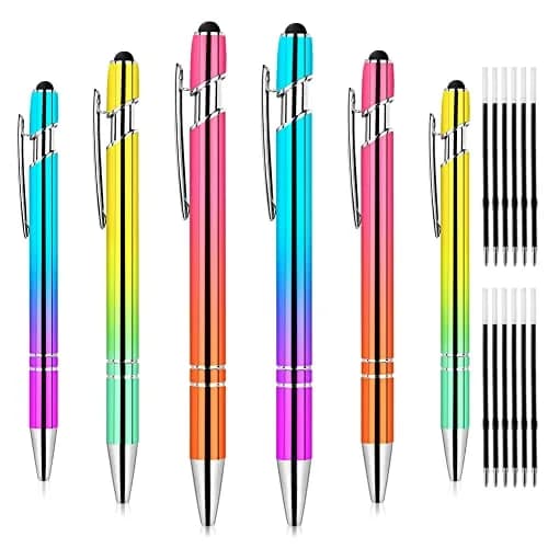AUAUY 6 PCS Ballpoint Pens, 2 in 1 Stylus Pen with 12 Refills | Fast Dry Ink, Aluminum Body, Gradient Colors thumbnail 1
