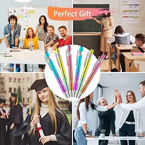 AUAUY 6 PCS Ballpoint Pens, 2 in 1 Stylus Pen with 12 Refills | Fast Dry Ink, Aluminum Body, Gradient Colors thumbnail 5