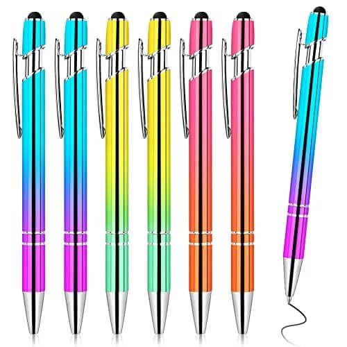 AUAUY 6 PCS Ballpoint Pens, 2 in 1 Stylus Pen with 12 Refills | Fast Dry Ink, Aluminum Body, Gradient Colors thumbnail 8