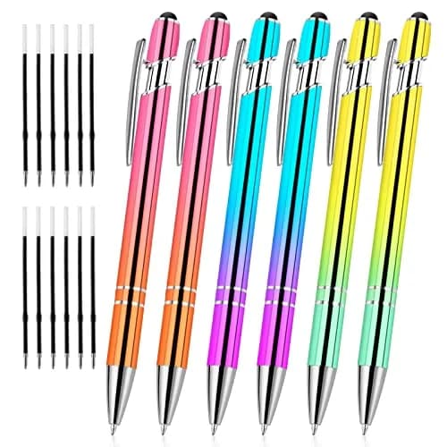 AUAUY 6 PCS Ballpoint Pens, 2 in 1 Stylus Pen with 12 Refills | Fast Dry Ink, Aluminum Body, Gradient Colors thumbnail 9