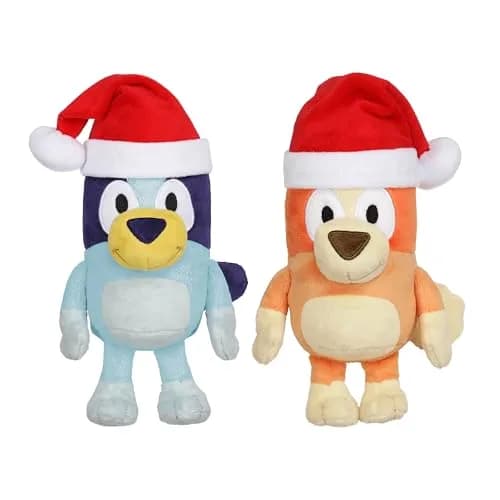 Bluey Toddler Plush Toys Pack of 2, 17.78-20.32 cm (7-8 inches) | Soft, Festive Holiday Season Plush Figures with Santa Hats thumbnail 1